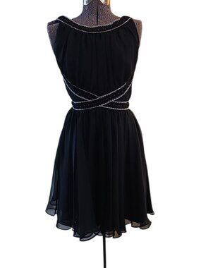 Vintage 1960's-70's Alfred Werber Black Chiffon Party Dress Silver Metallic